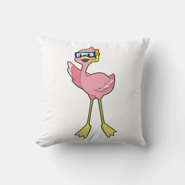 Flamingo bij duiken met Snorkel Kussen (Voorkant)