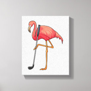 Flamingo bij Golf met Golfclub Canvas Afdruk