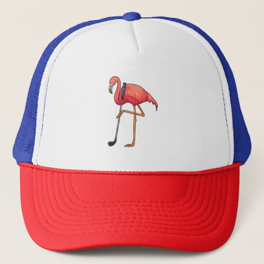 Flamingo bij Golf met Golfclub Trucker Pet (Voorkant)