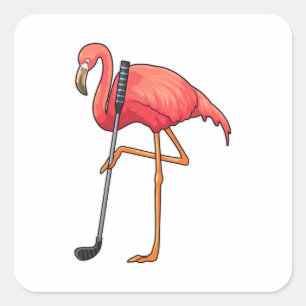 Flamingo bij Golf met Golfclub Vierkante Sticker