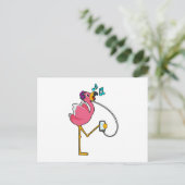 Flamingo bij muziek met koptelefoon briefkaart (Staand voorkant)