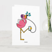 Flamingo bij muziek met koptelefoon kaart (Achterkant)