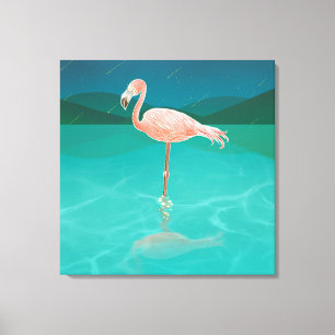 FLAMINGO BIJ NACHT ART PRINT STRETCHED CANVAS