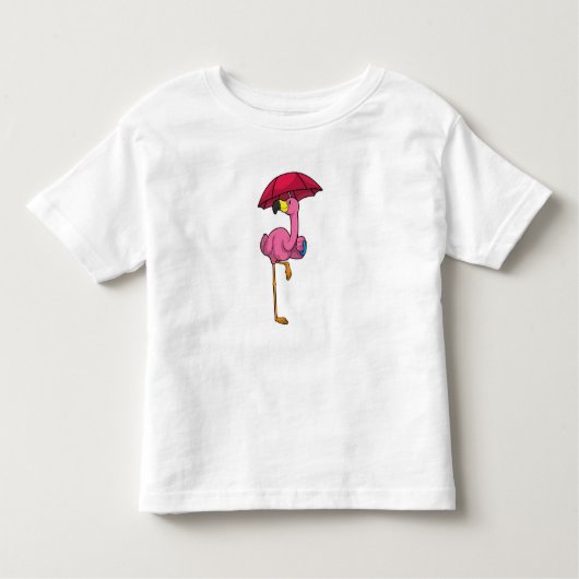 Flamingo bij Raining met Umbrella Kinder Shirts (Voorkant)