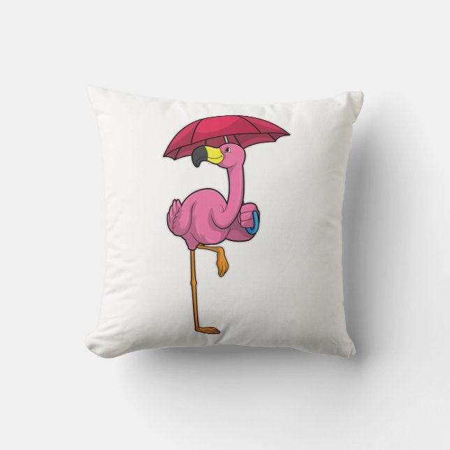 Flamingo bij Raining met Umbrella Kussen (Voorkant)