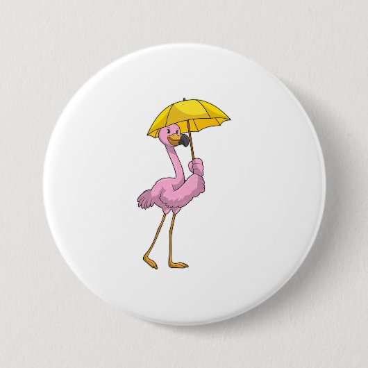 Flamingo bij Raining met Umbrella Ronde Button 7,6 Cm (Voorkant)