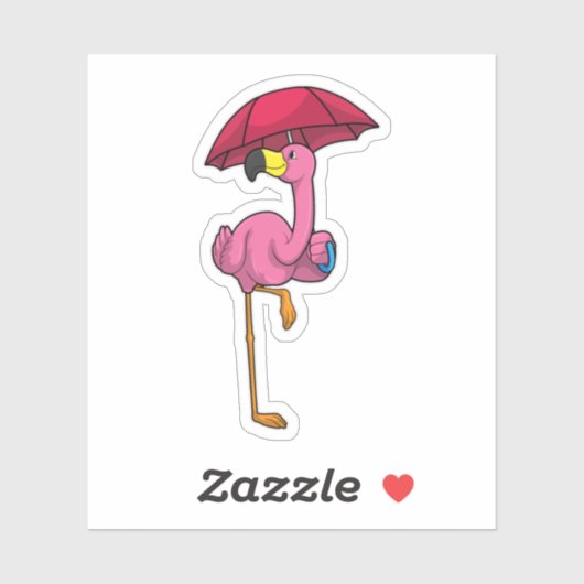 Flamingo bij Raining met Umbrella Sticker (Vel)