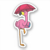 Flamingo bij Raining met Umbrella Sticker (Voorkant)