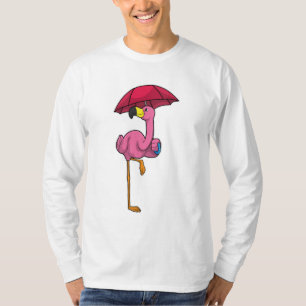 Flamingo bij Raining met Umbrella T-shirt