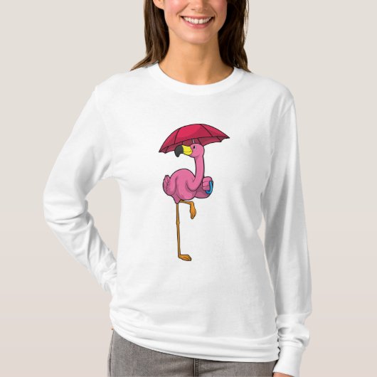 Flamingo bij Raining met Umbrella T-shirt (Voorkant)