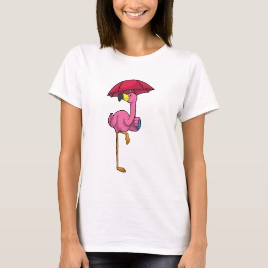 Flamingo bij Raining met Umbrella T-shirt (Voorkant)