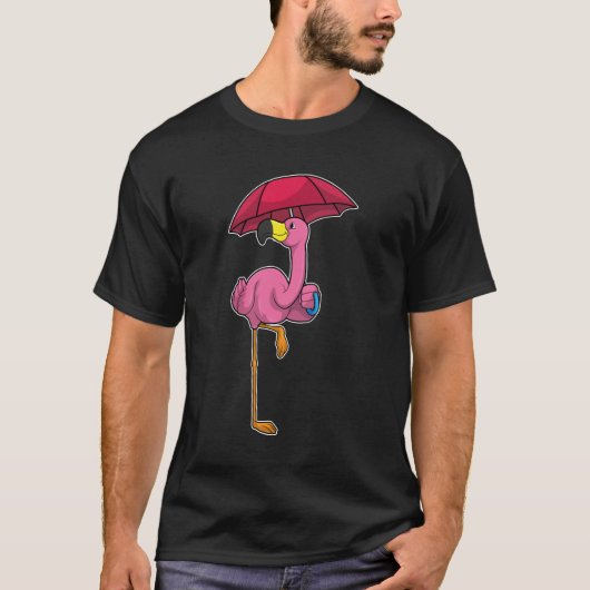 Flamingo bij Raining met Umbrella T-shirt (Voorkant)