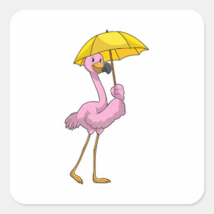 Flamingo bij Raining met Umbrella Vierkante Sticker