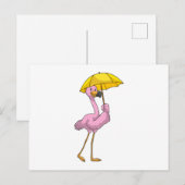 Flamingo bij regen met paraplu briefkaart (Voorkant / Achterkant)