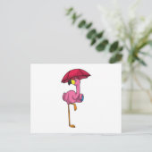 Flamingo bij Regenachtig met paraplu Briefkaart (Staand voorkant)