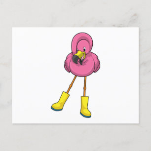 Flamingo bij Regenachtig met rubberlaarzen Briefkaart