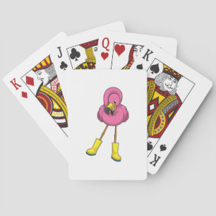 Flamingo bij regenen met rubberlaarzen pokerkaarten