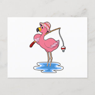 Flamingo bij vissen met hengel briefkaart