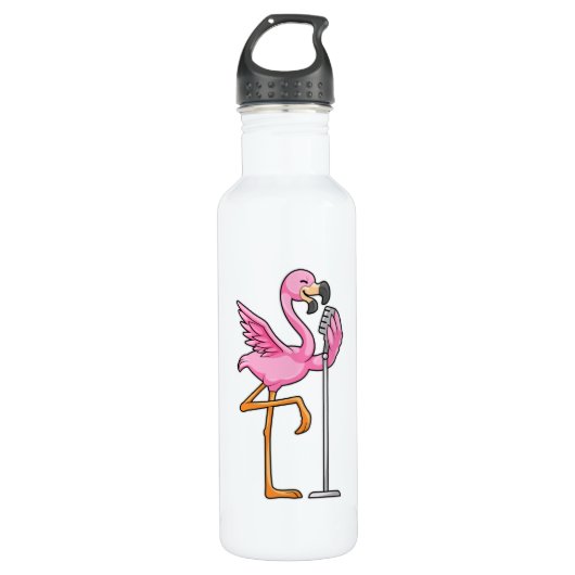 Flamingo bij Zingen met Microfoon Waterfles (Voorkant)