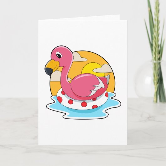 Flamingo bij zwemmen met reddingsboei kaart (Voorkant)