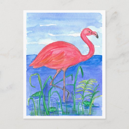 Flamingo Bird Frog Pond Briefkaart (Voorkant)
