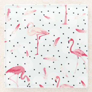 Flamingo Bird met veren Glazen Onderzetter