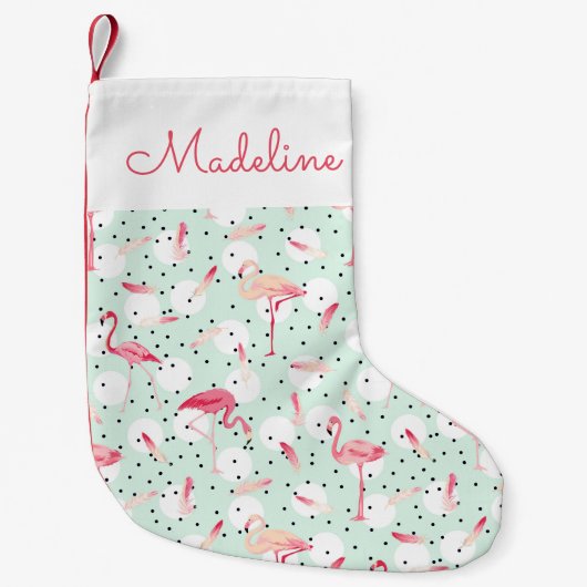 Flamingo Bird met veren | Jouw namen toevoegen Kleine Kerstsok (Voorkant)
