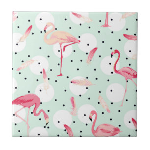 Flamingo Bird met veren Tegeltje