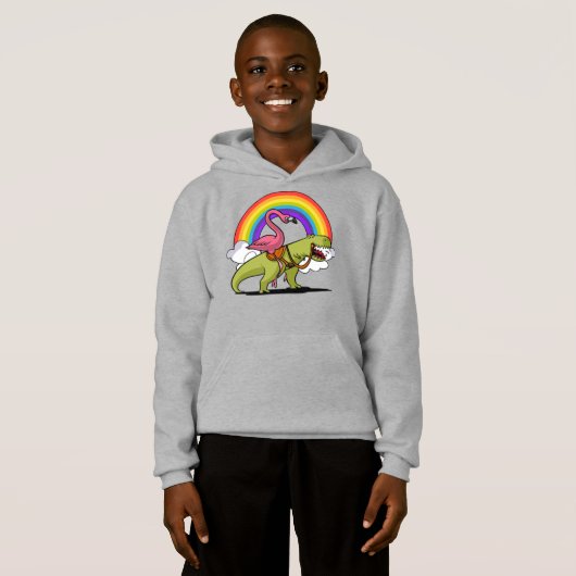 Flamingo Bird Riding T-Rex Dinosaur Rainbow (Voorkant volledig)
