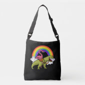 Flamingo Bird Riding T-Rex Dinosaur Rainbow Crossbody Tas (Voorkant)