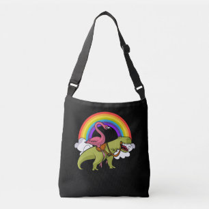 Flamingo Bird Riding T-Rex Dinosaur Rainbow Crossbody Tas