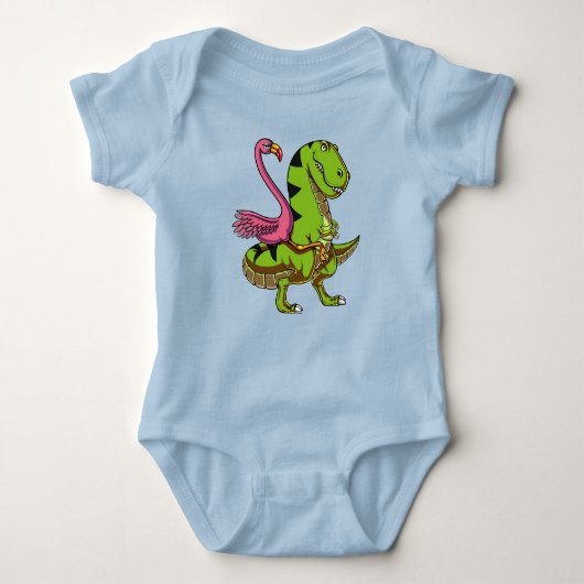 Flamingo Bird Riding T-Rex Dinosaur Romper (Voorkant)