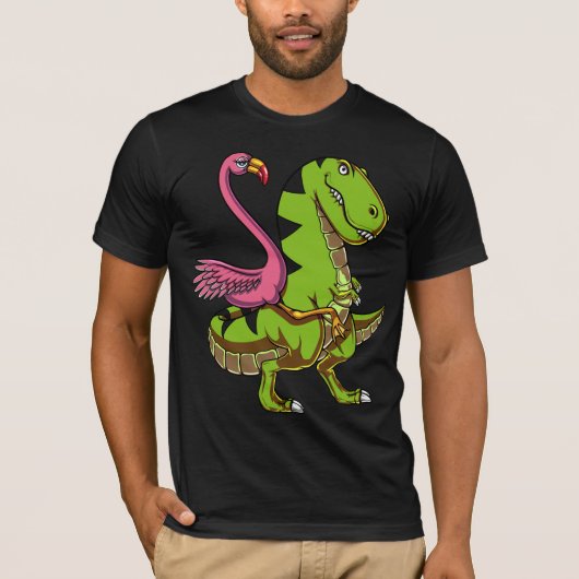 Flamingo Bird Riding T-Rex Dinosaur T-shirt (Voorkant)