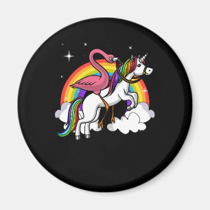 Flamingo Bird Riding Unicorn Magical Rainbow Magneet