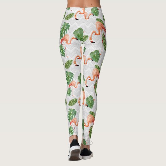 Flamingo Bird Tropical Banana Leaf Chevron Pattern Leggings (Achterkant)