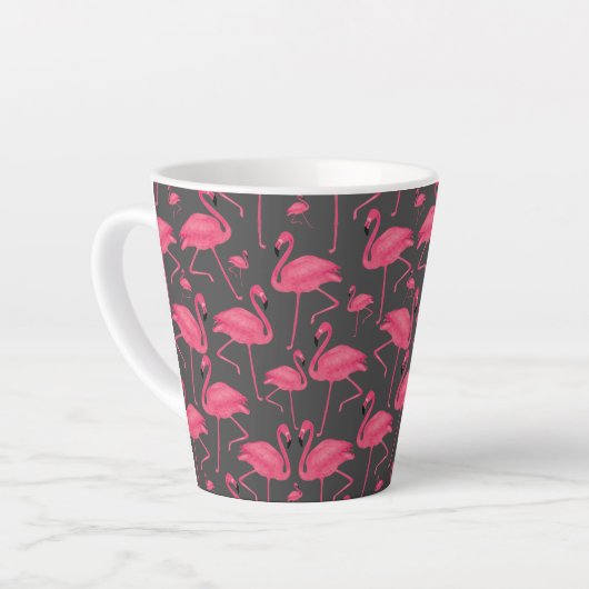 Flamingo Bird Waterverf op Dark Grey Design Latte Mok (Linkerhoek)