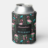 Flamingo Birds 20s Deco Ferns Pattern Black Custom Blikjeskoeler (Blikje Voorkant)