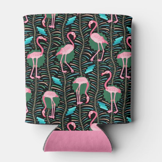Flamingo Birds 20s Deco Ferns Pattern Black Custom Blikjeskoeler (Achterkant)