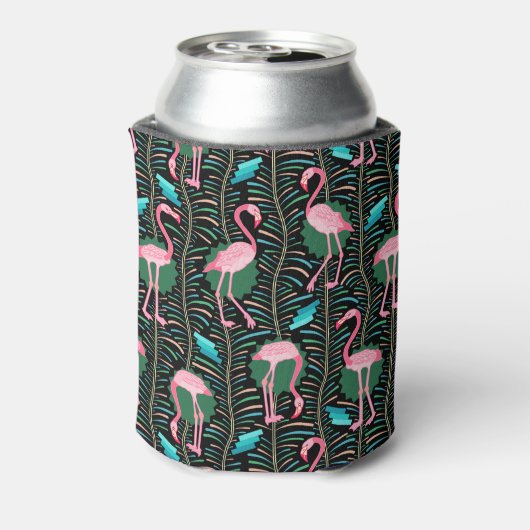 Flamingo Birds 20s Deco Ferns Pattern Black Custom Blikjeskoeler (Blikje Achterkant)