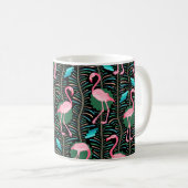 Flamingo Birds 20s Deco Ferns Pattern Black Green Koffiemok (Voorkant rechts)