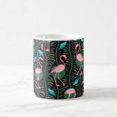 Flamingo Birds 20s Deco Ferns Pattern Black Green Koffiemok (Center)