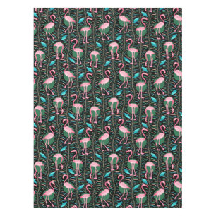 Flamingo Birds 20s Deco Ferns Pattern Black Green Tafelkleed