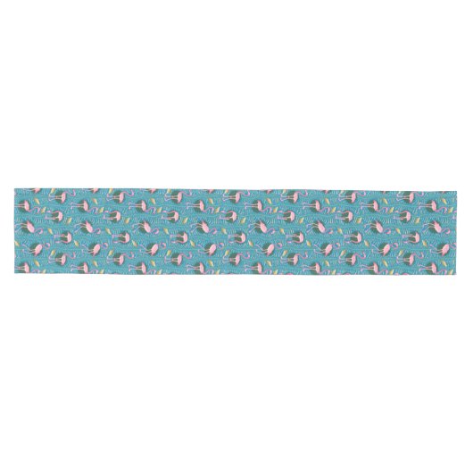 Flamingo Birds 20s Deco Ferns Pattern Blue Gold Medium Tafelloper (Horizontaal)