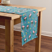 Flamingo Birds 20s Deco Ferns Pattern Blue Gold Medium Tafelloper (Voorbeeld)