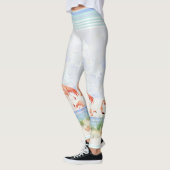 Flamingo Birds Ocean Beach Seashell Striped Art Leggings (Links)