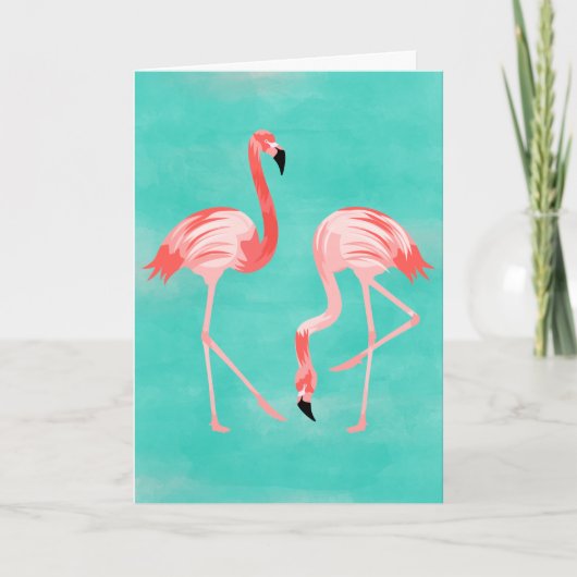 Flamingo Birds on Turquoise Background Feestdagen Kaart (Voorkant)