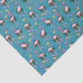 Flamingo Birds Pattern 20s Deco Ferns Blauwgroen G Tissuepapier (Detail)