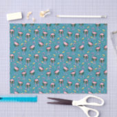 Flamingo Birds Pattern 20s Deco Ferns Blauwgroen G Tissuepapier (Craft)