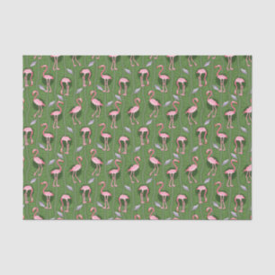 Flamingo Birds Pattern 20s Deco Ferns Groen Tissuepapier