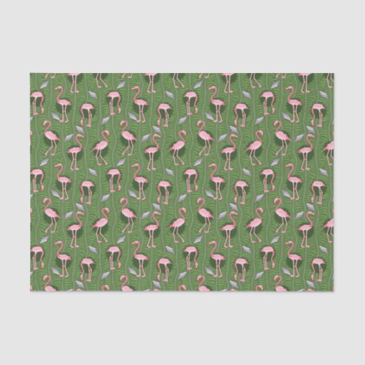 Flamingo Birds Pattern 20s Deco Ferns Groen Tissuepapier (Voorkant)